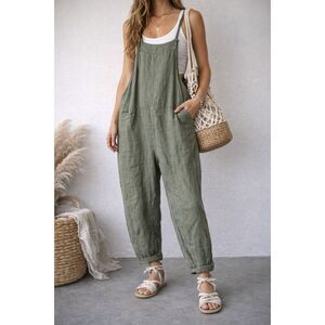 MEO MELI Green 100% Linen Jumpsuit Coveralls Pants     Women's Size Medium